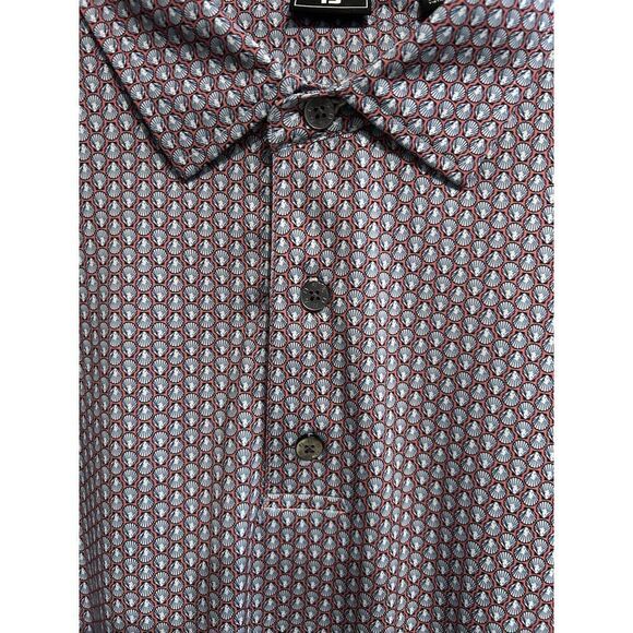 Footjoy Mens Large Polo Shirt Red Blue Seashell Clam Print Pattern - Picture 4 of 9
